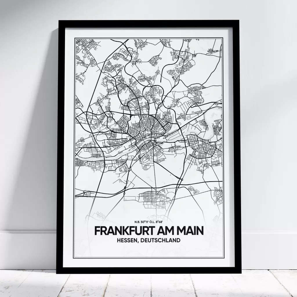 Frankfurt Stadtplan Poster mit Rahmen