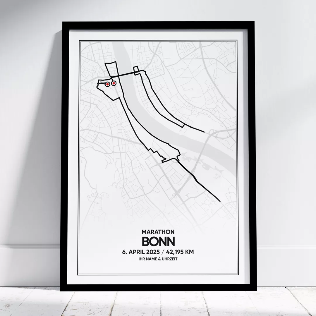 Bonn Marathon Strecke poster mit schwarzes rahmen