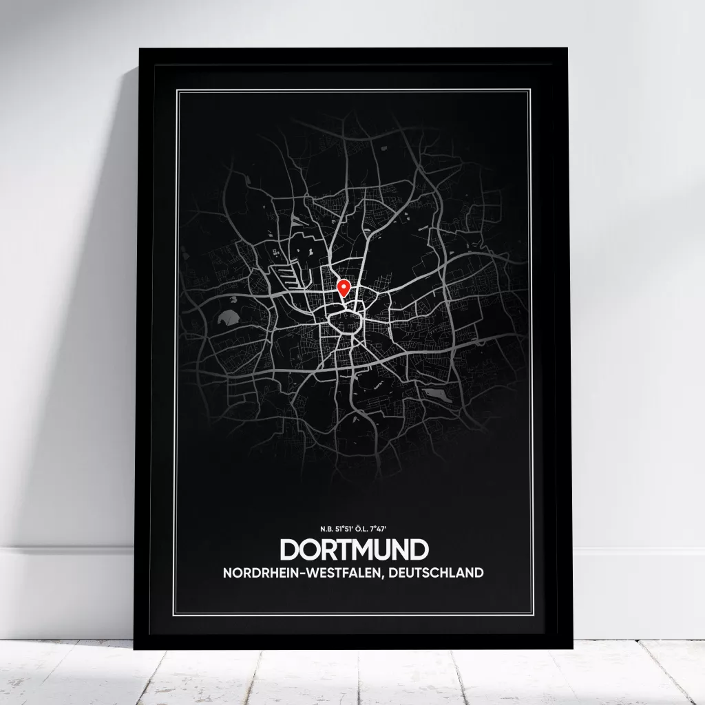 schwarzer Dortmund Stadtplan Poster