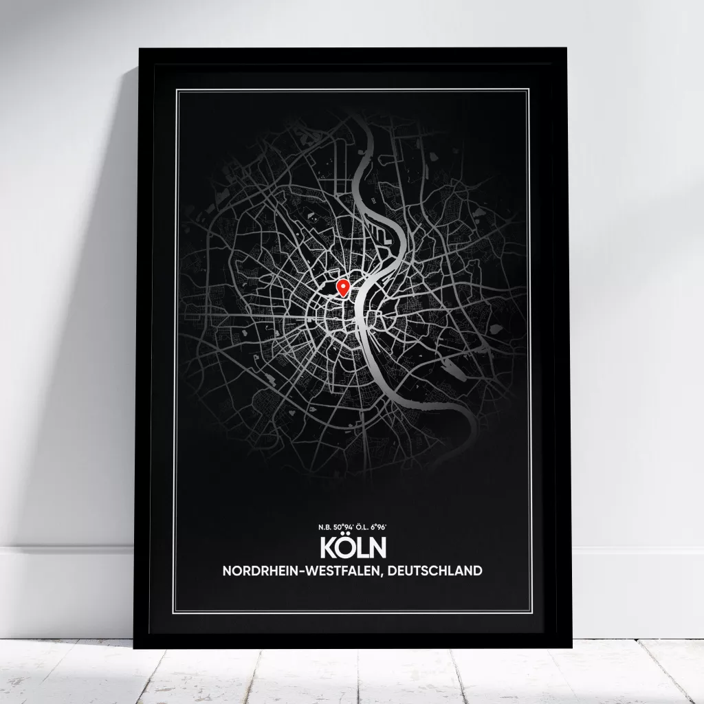 schwarzer Köln Stadtplan Poster